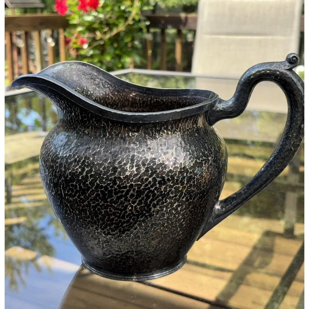 Antique Barbour Silver Co BSCEP Hammered Pitcher 05173 Dark Patina Arts Crafts